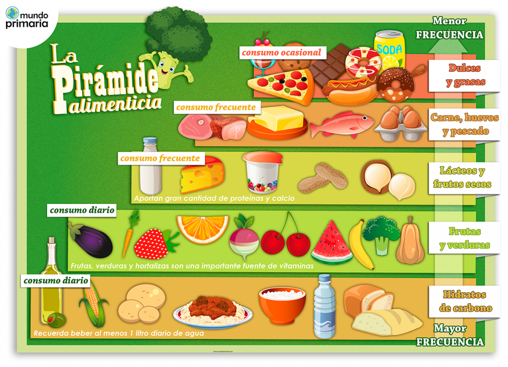 Infografía educativa de la pirámide alimenticia para niños