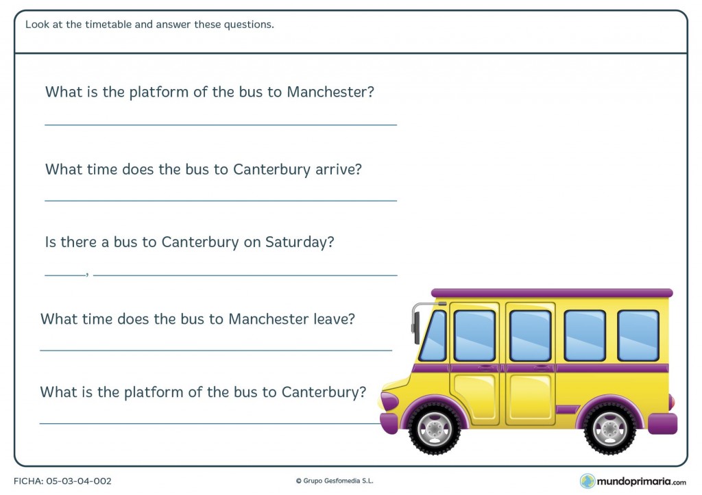 Ficha de coger el autobús en inglés para primaria