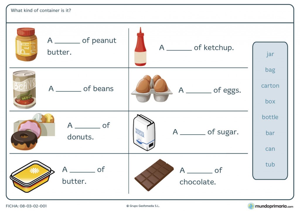 Ficha de los envases en inglés para niños de sexto de primaria