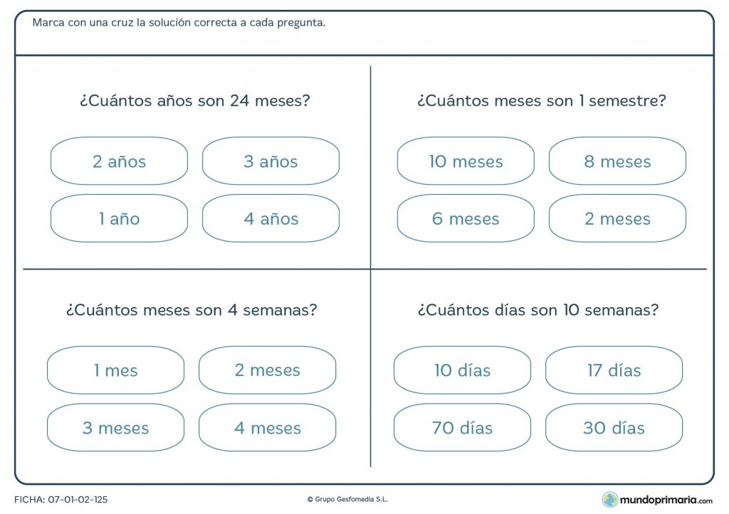 Ficha de medidas de tiempo para primaria