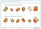 Ficha de céntimos y monedas en la que se debe calcular la cantidad de monedas necesaria.