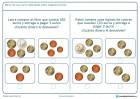 Ficha de calcular el dinero a devolver para Primaria por la que tendrán que seleccionar la opción correcta entre las posibles.