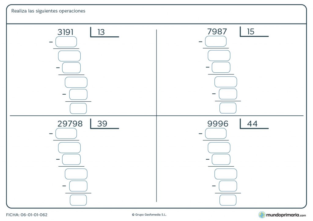 Ficha De Cuatro Ejercicios De Divisiones Para Cuarto De Primaria 6178