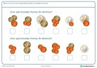 Ficha de elegir monedas en la que se debe calcular la cantidad de dinero correspondiente.