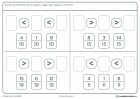 Ficha consistente en escribir las fraciones siguendo un orden dado por los símbolos de mayor que y menor que para niños de Primaria