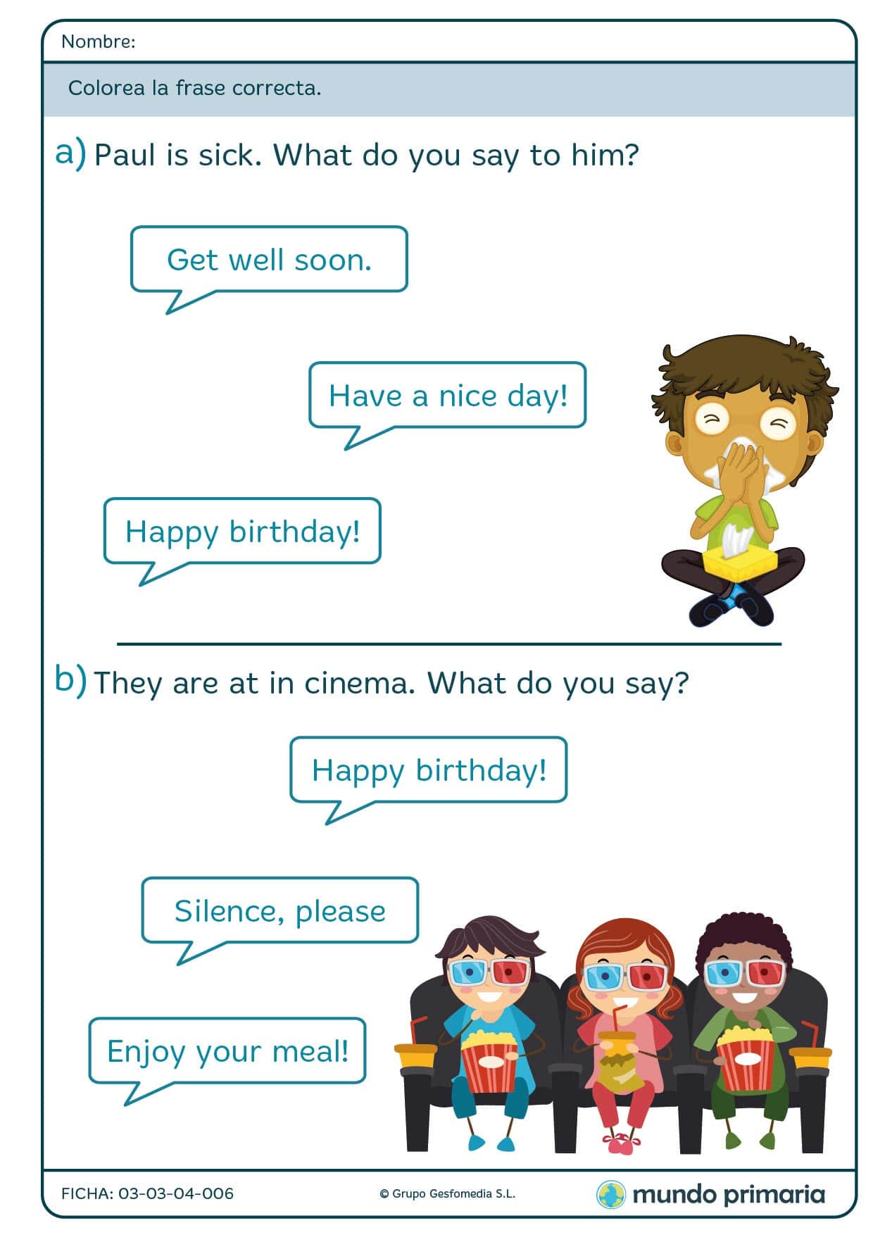 Rellena con color el diálogo que