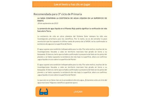 Paso 1: lectura comprensiva de la noticia Agua en Marte