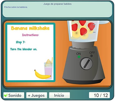 Juego de cocinar batidos y practicar inglés