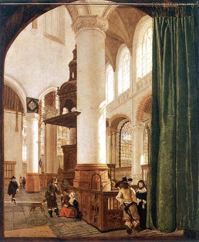 Gerard Houckgeest -Interior de la Oude Kerk de Delft (1650) - La joven de la perla