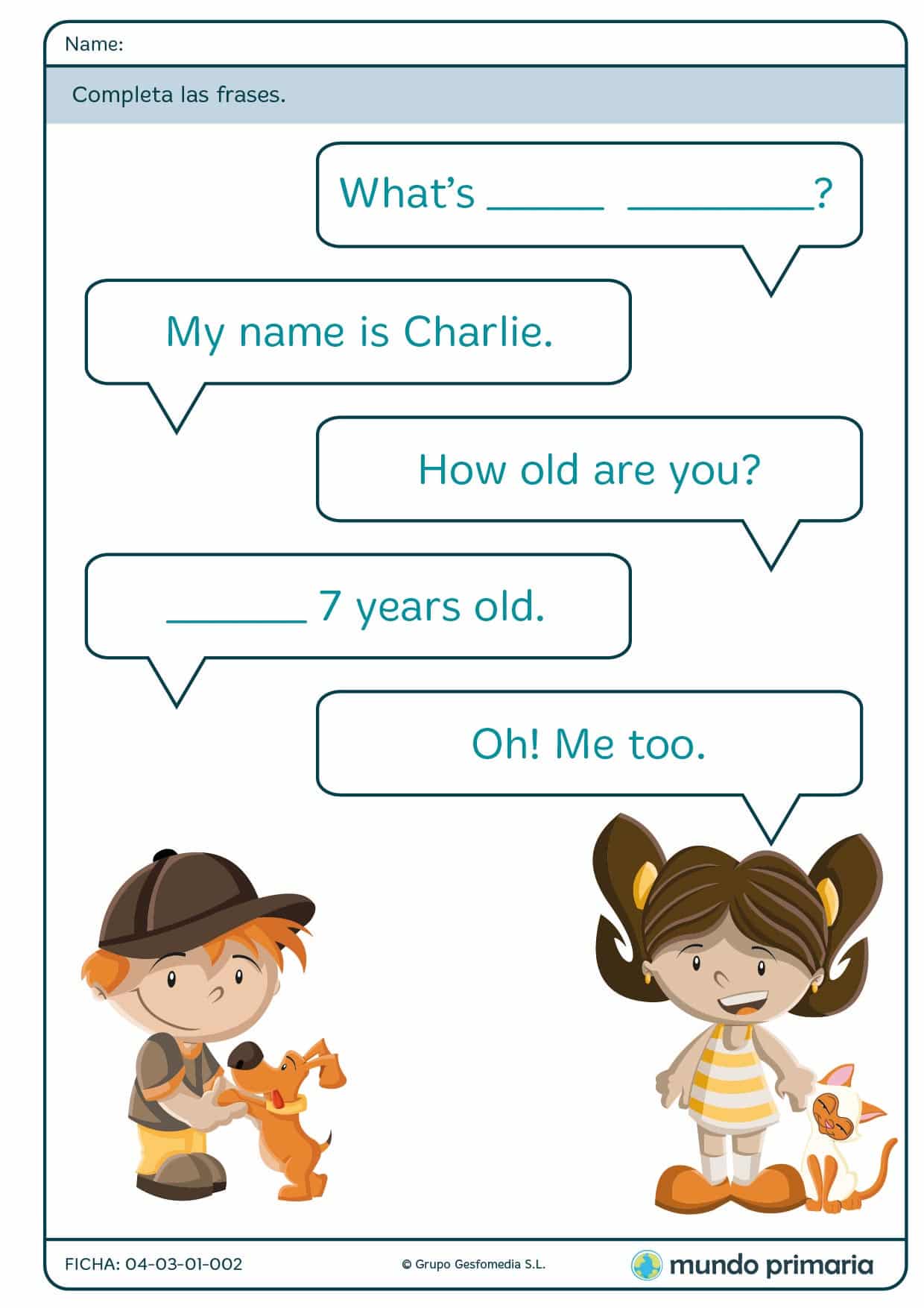 Ficha de conversación para 1º de primaria