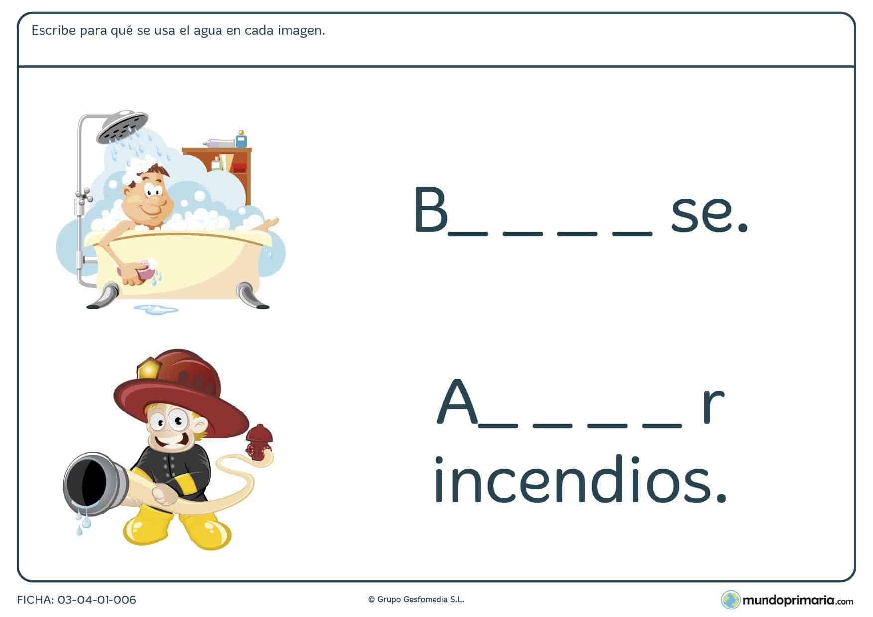 Ficha de bañarse para que los niños de 7 años sepan utlizar correctamente el agua