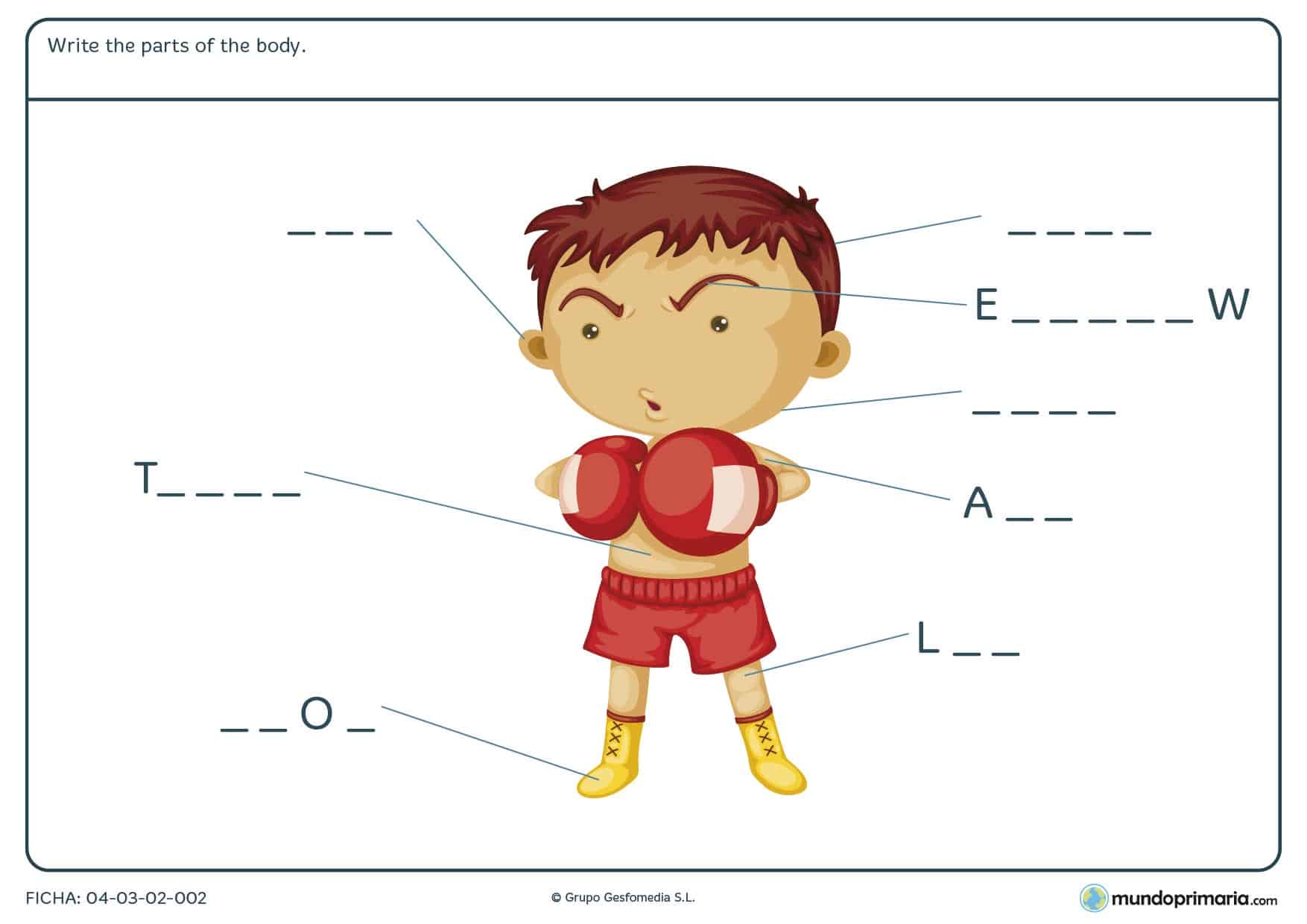 Ficha de body para primaria. Descarga esta ficha para estudiar inglés para niños de primaria