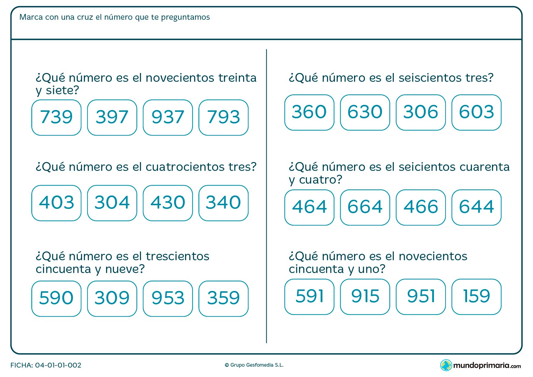 Ficha de cifras para repasar en primaria. Descarga esta ficha de cifras gratis