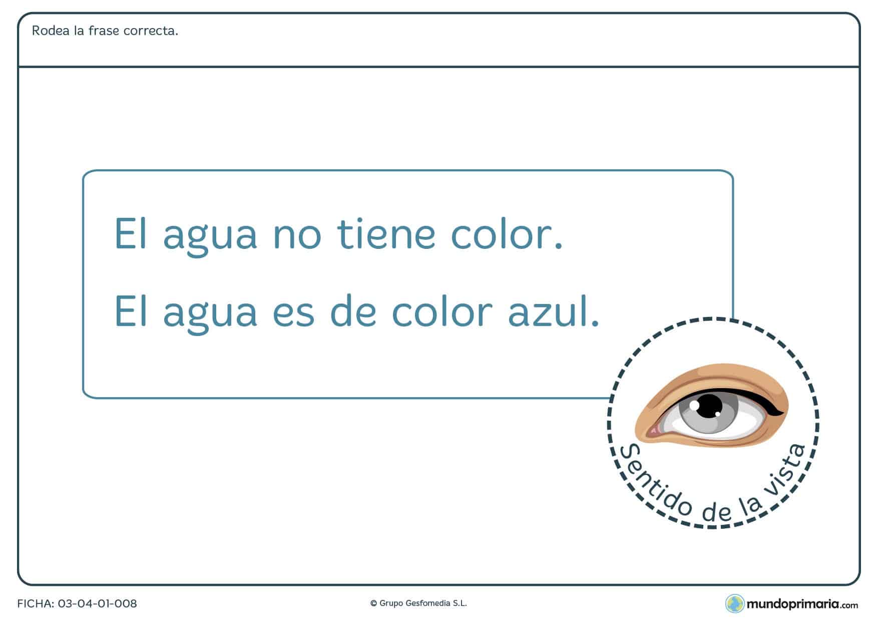 Ficha de color en el agua donde los niños de primaria aprenden las propiedades del agua