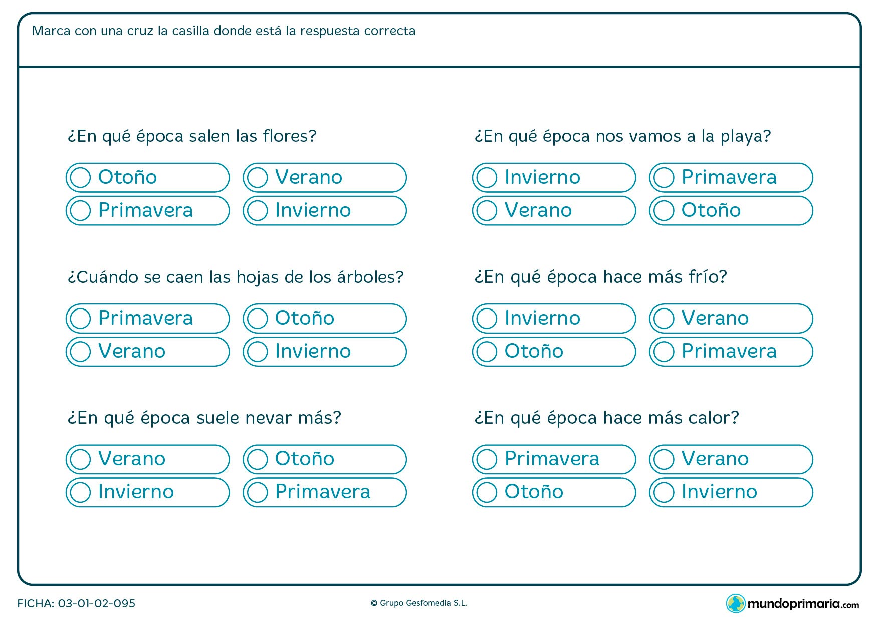 Ficha de estaciones del año para niños de primaria, ficha para descargar y repasar como apoyo escolar