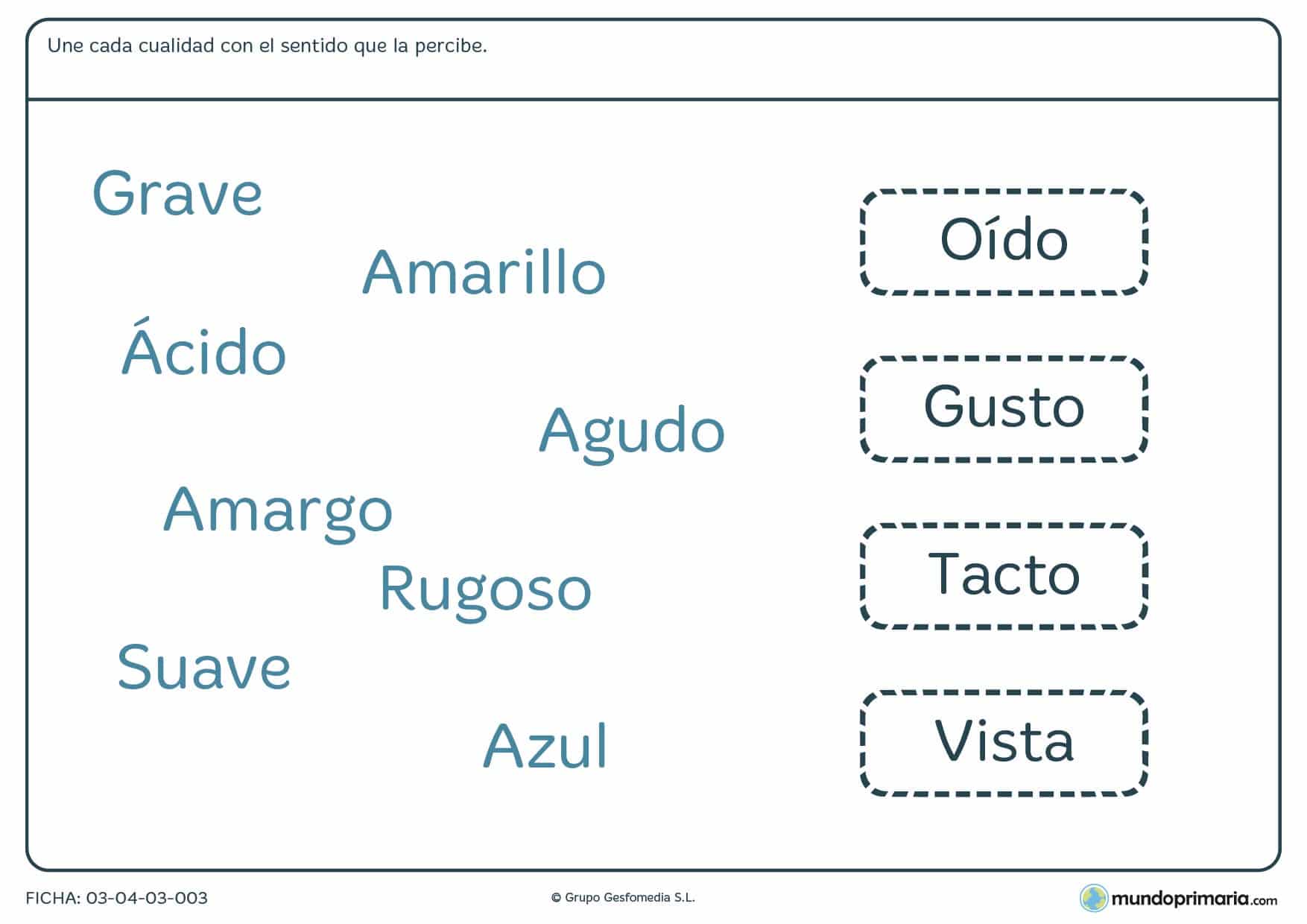 Ficha de la percepción de los sentidos para que los niños de primaria asocien que percibe cada sentido