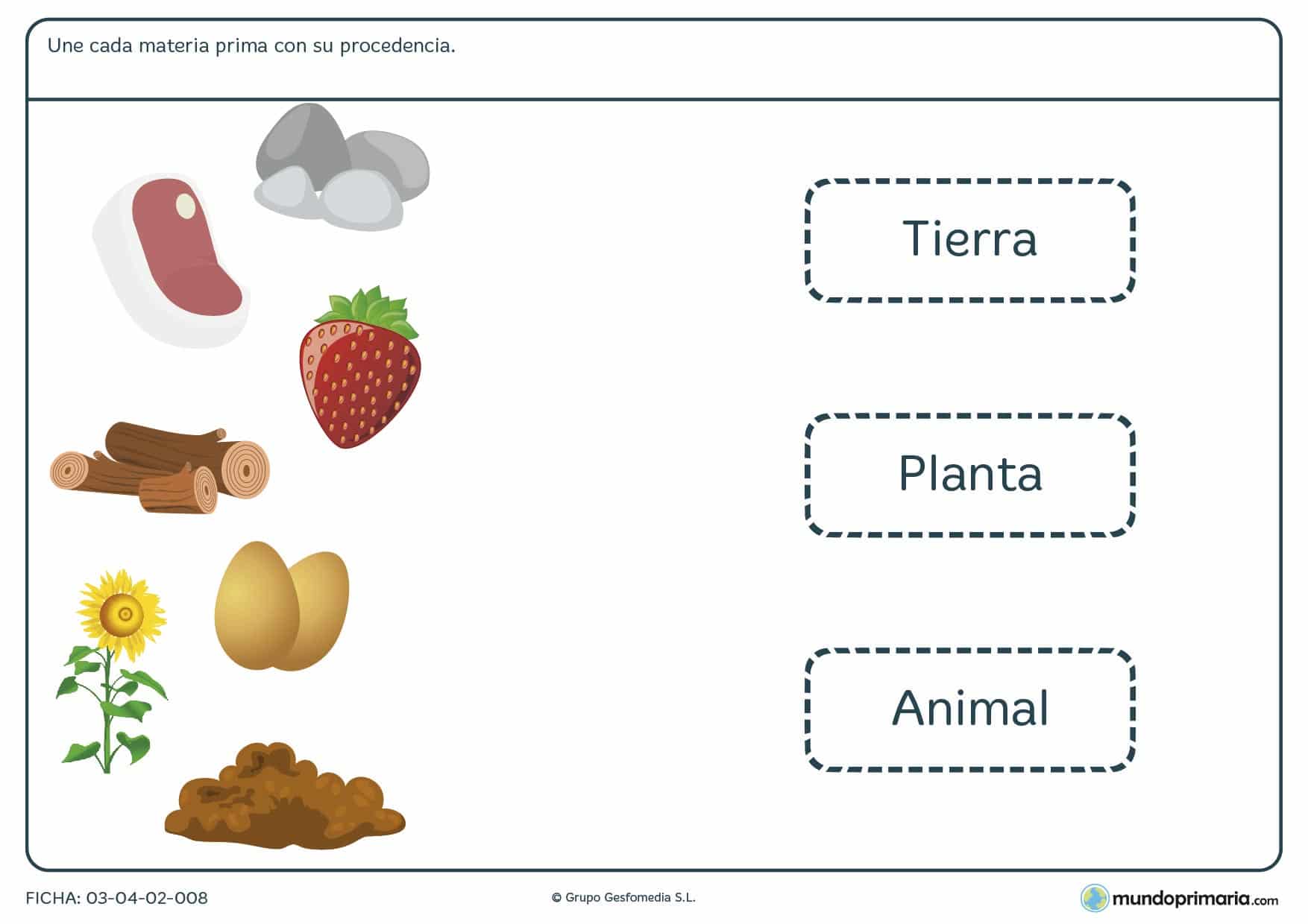 Ficha de la procedencia de materia para que los niños aprendan sobre la procedencia de materias primas ficha para primaria