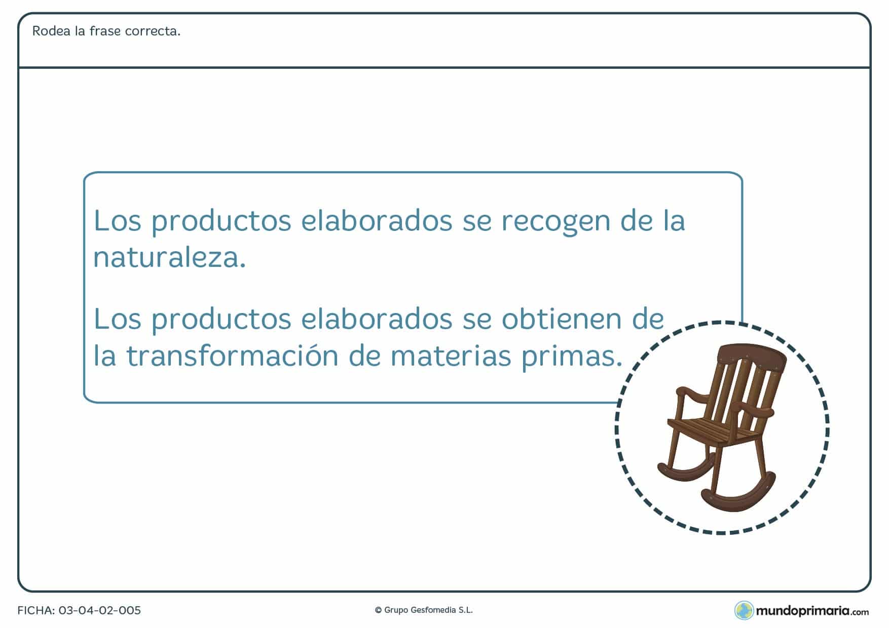 Ficha de la transformación de materias primas para ayudar a los niños a estudiar en primaria