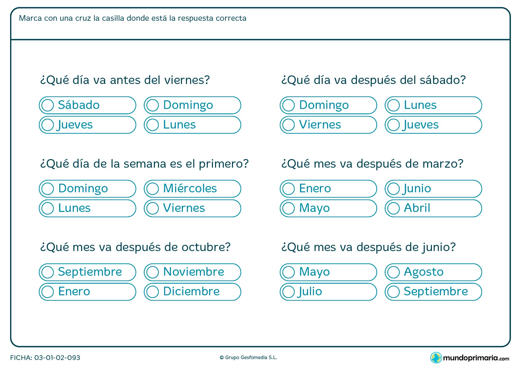 Ficha de ordenar los días. Ficha con ejercicios de los días de la semana para niños de primaria