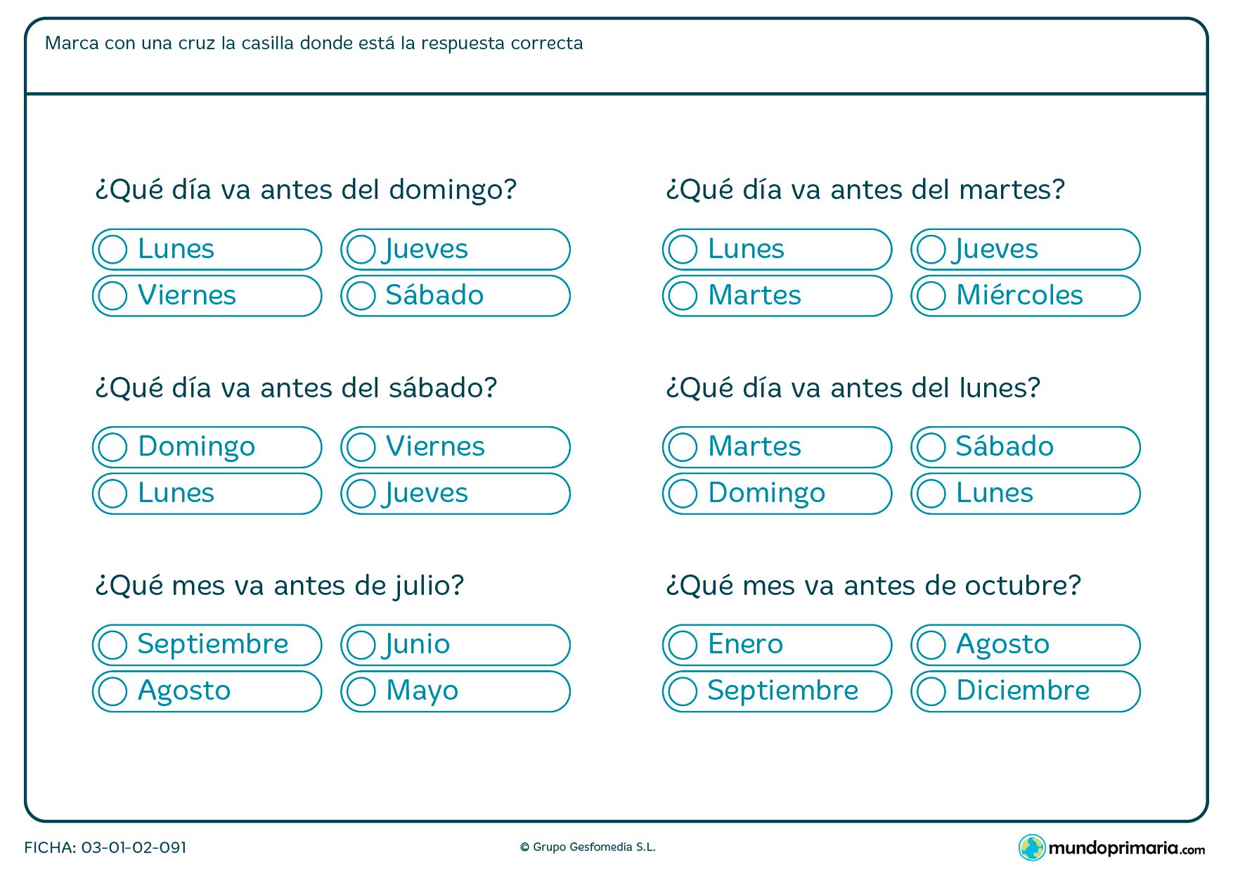 Ficha de semana para primaria. Ficha de semana para repasar en primaria