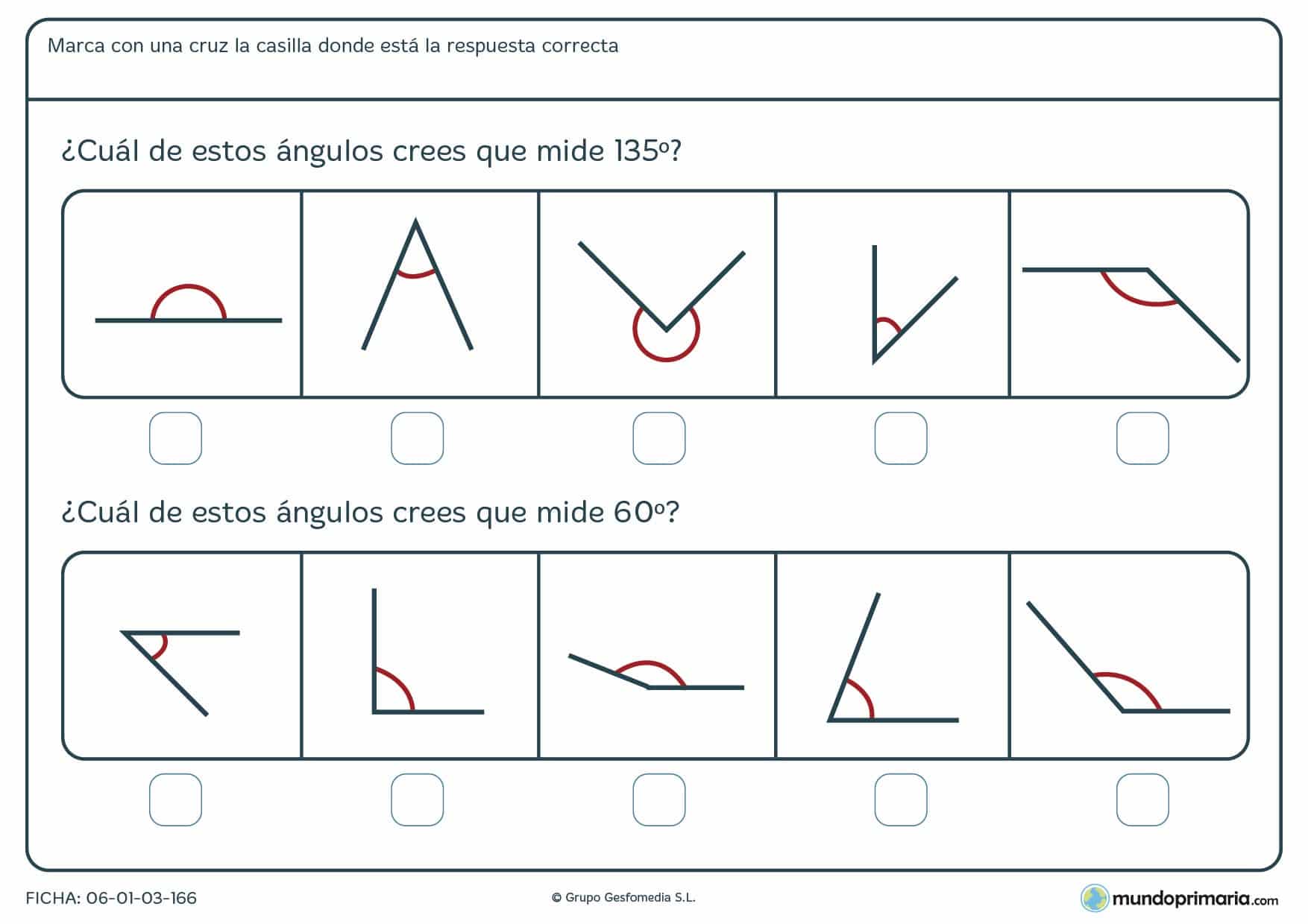 Ficha de ángulo de 135 y 60 grados, que son los que tendrás que descubrir entre los 10 que te facilitamos.