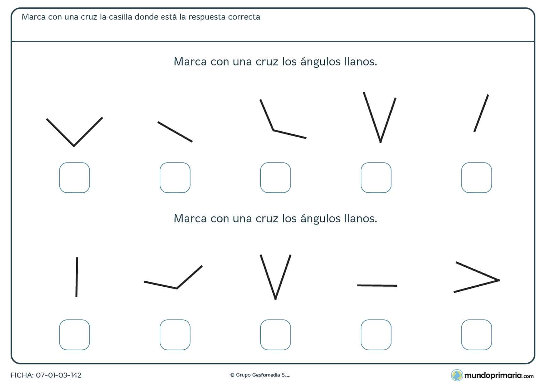 Ficha de ángulos llanos en la que tendrás que marcar todos los que encuentres.