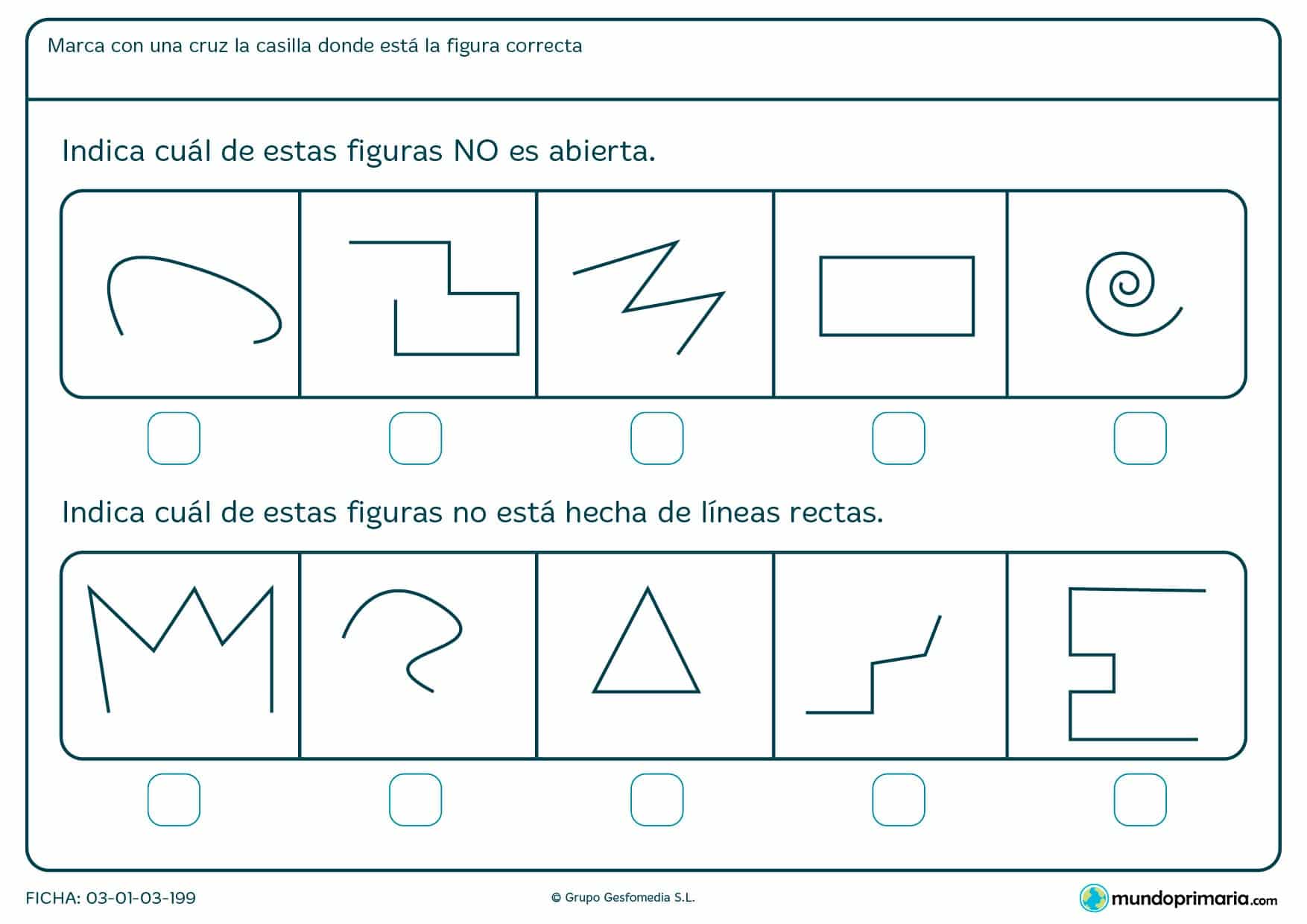 Ficha de aprturas en formas para niños del primer curso de primaria que necesiten refuerzo escolar