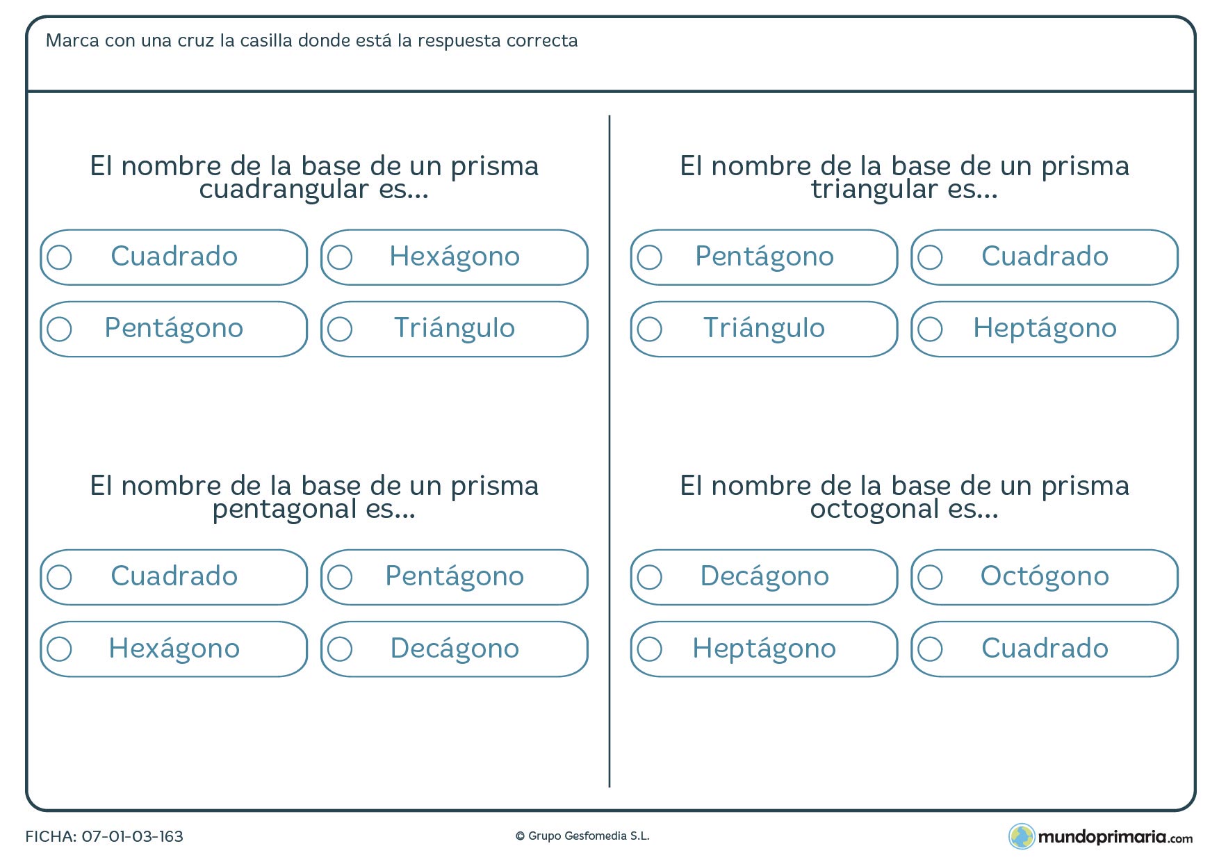 Ficha de base de un prisma en la que te pedimos el nombre de su base indicándote de que prisma se trata.