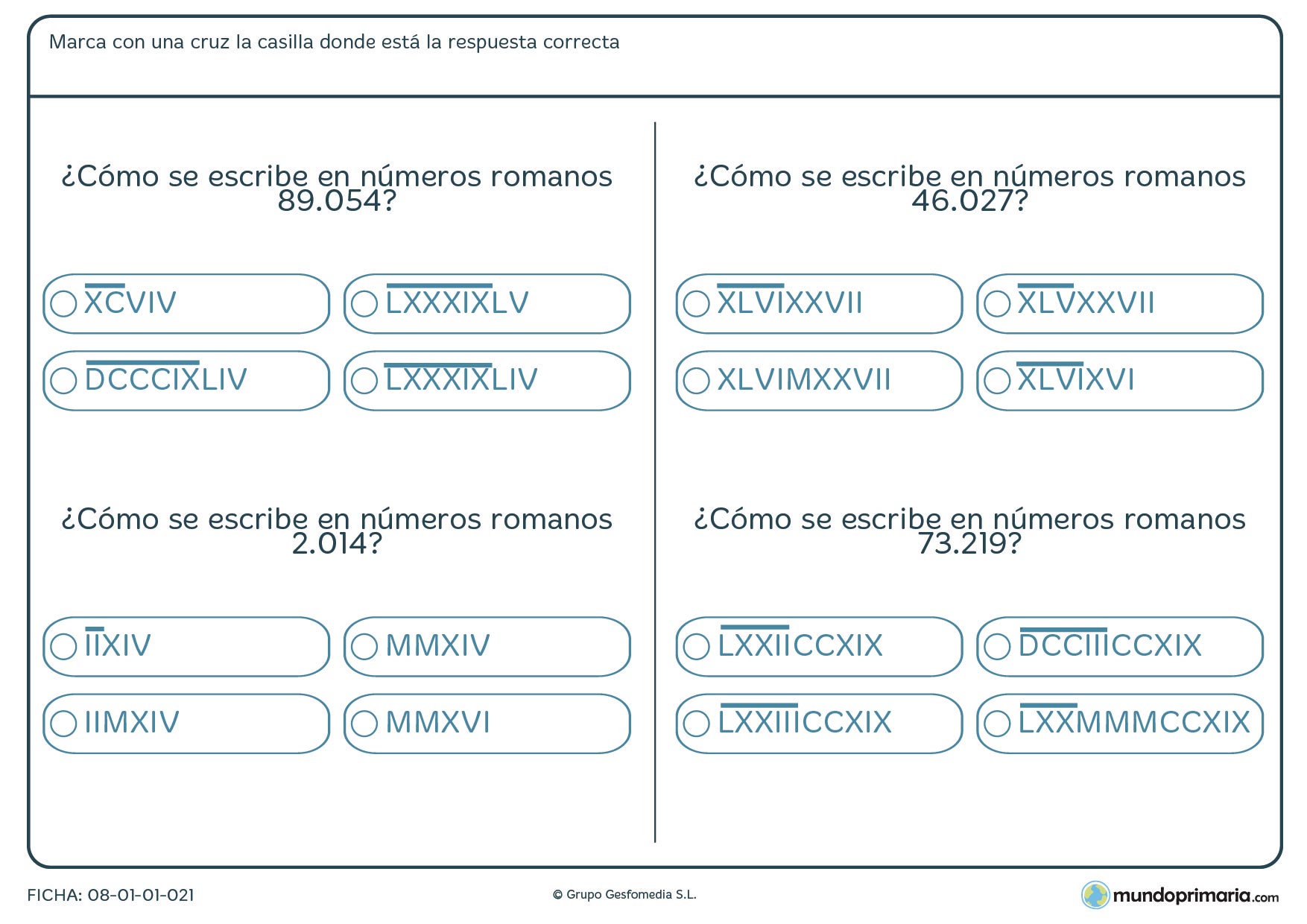 Cantidades números romanos correspondencia a número