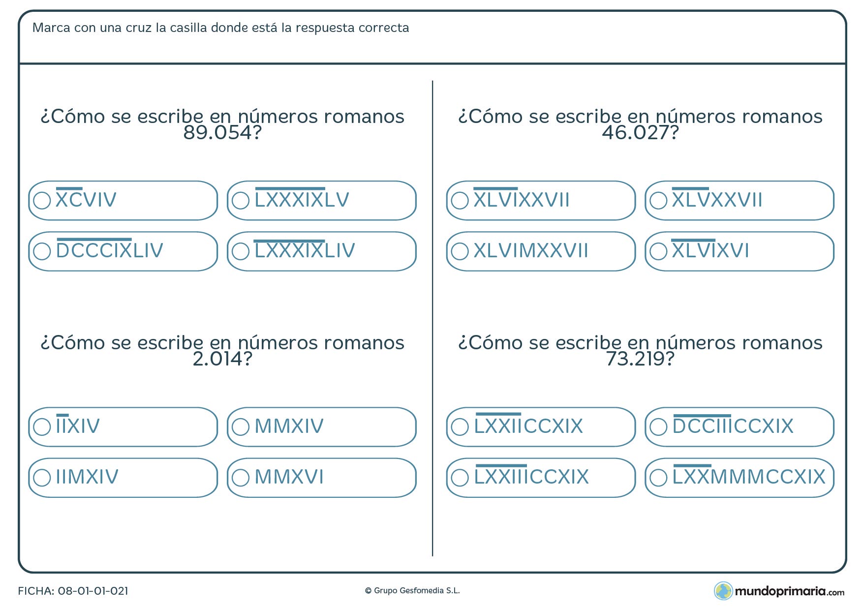 Cantidades números romanos correspondencia a número