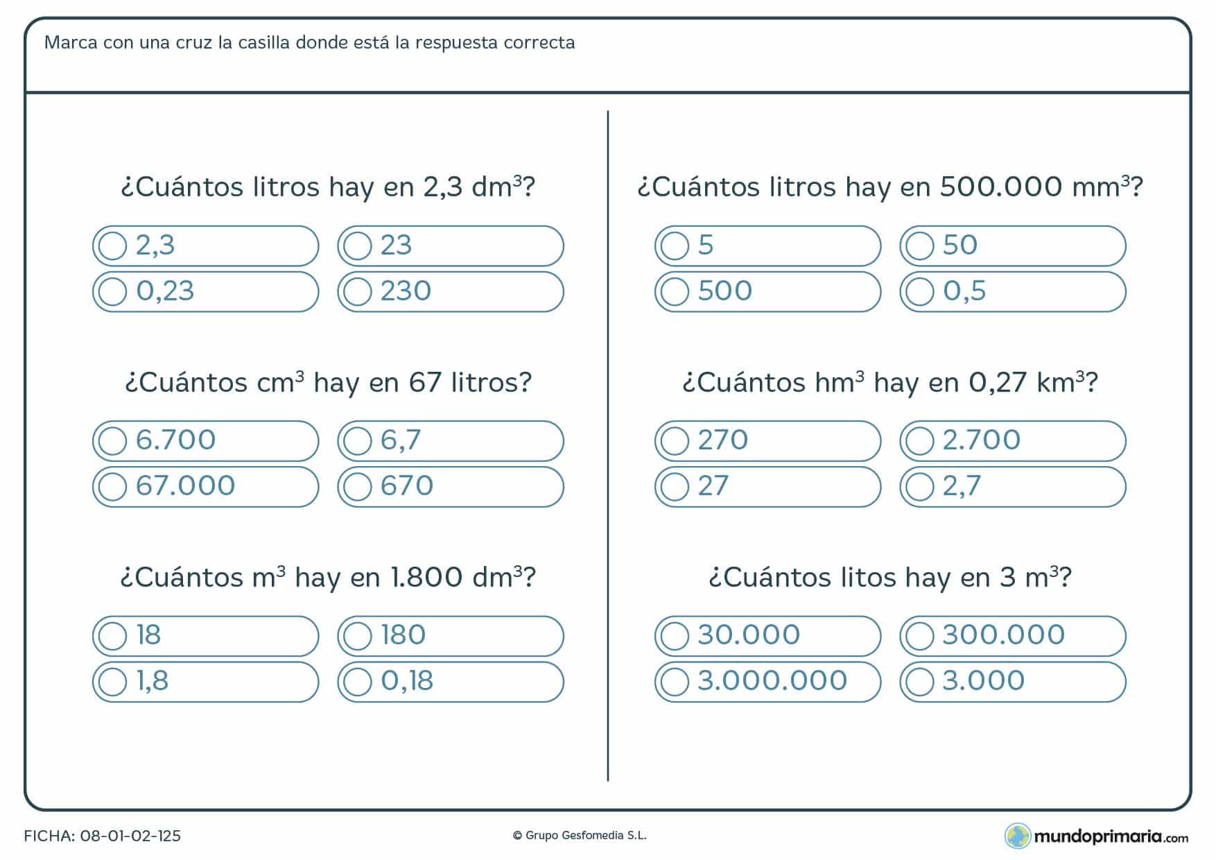 Ficha de capacidades y volúmenes para calcular sus equivalencias