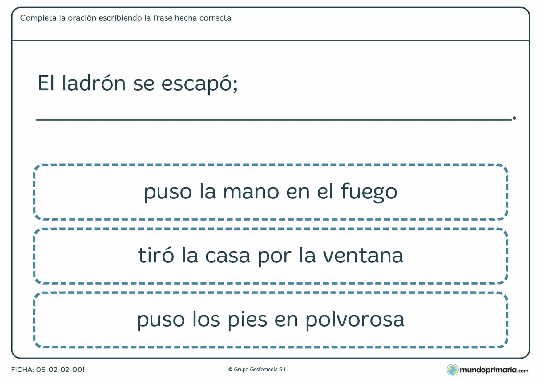 Ficha de completar frase eligiendo la opción que sea correcta según su contexto.
