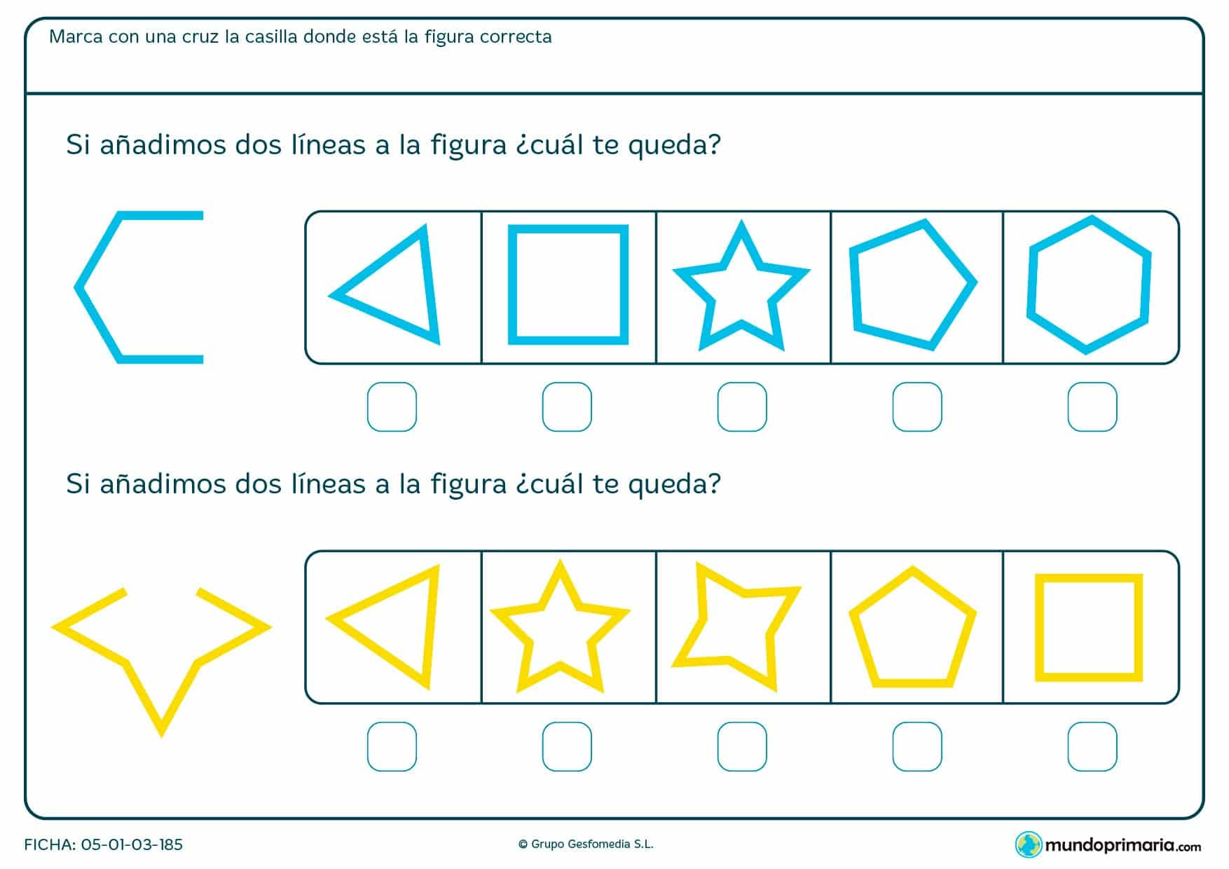Ficha de completar hexágono y estrella añadiendo las líneas que faltan.