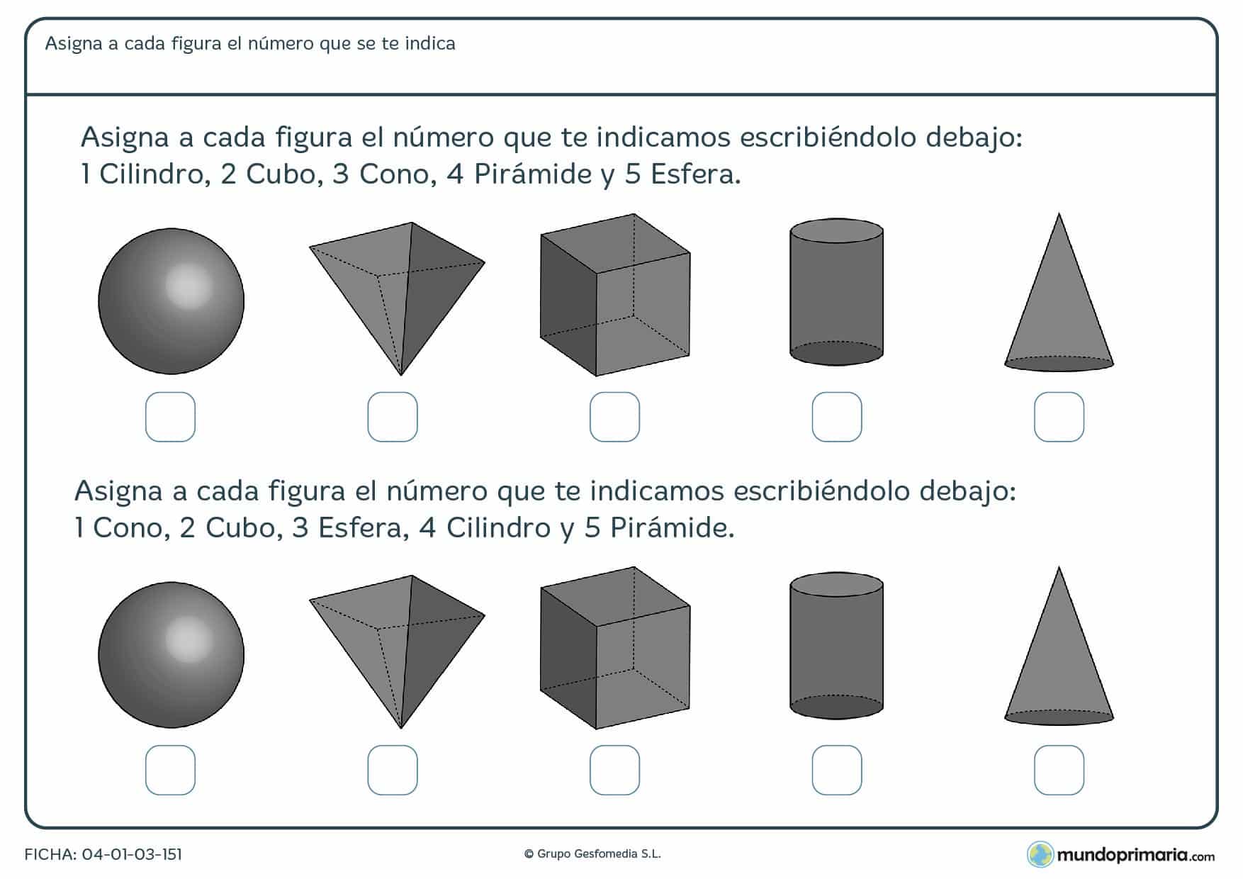 Ficha de conos y otros cuerpos geométricos que deberas clasificar por sus nombres.