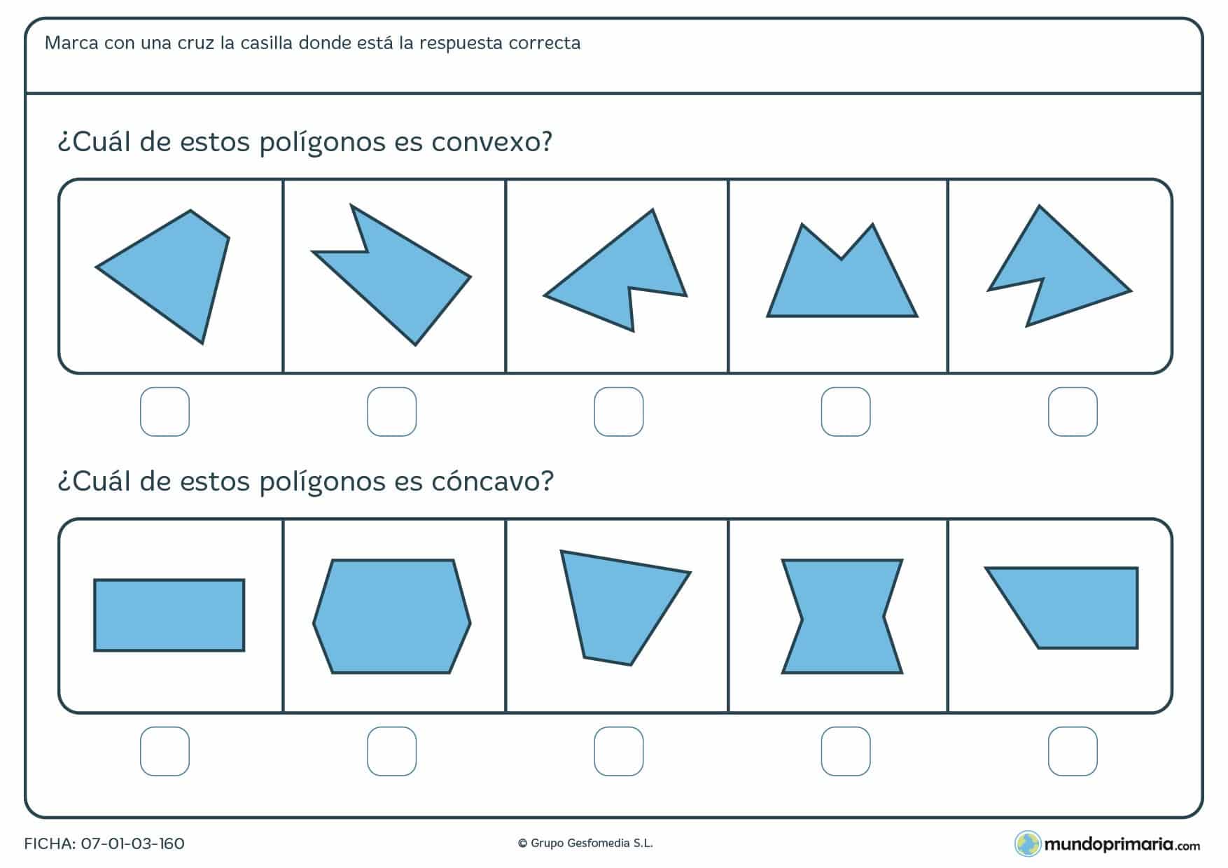 Ficha de convexos para señalar cuál es convexo o cuál concavo de los siguientes polígonos.