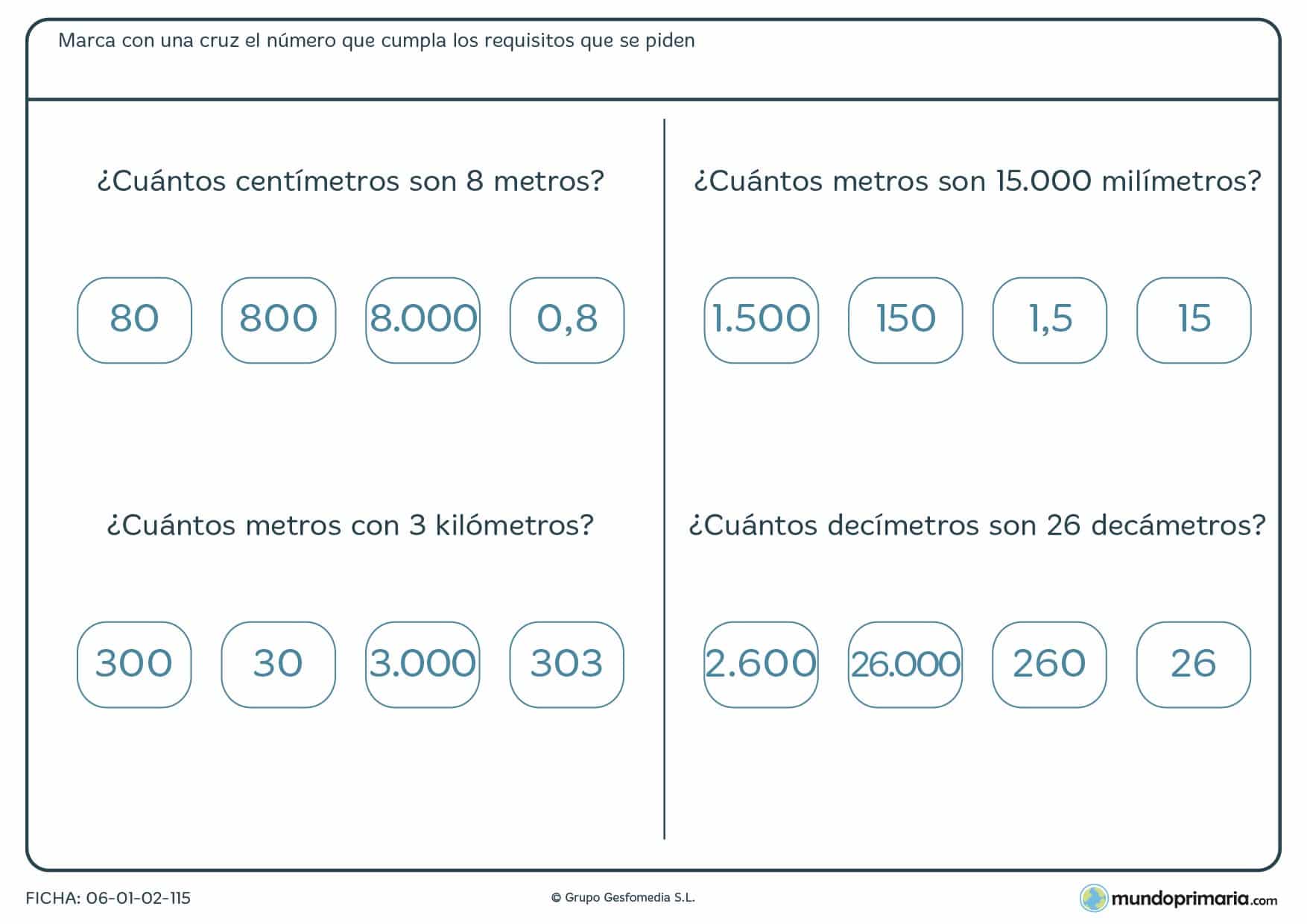 Primaria ejercicios magnitudes cuarto