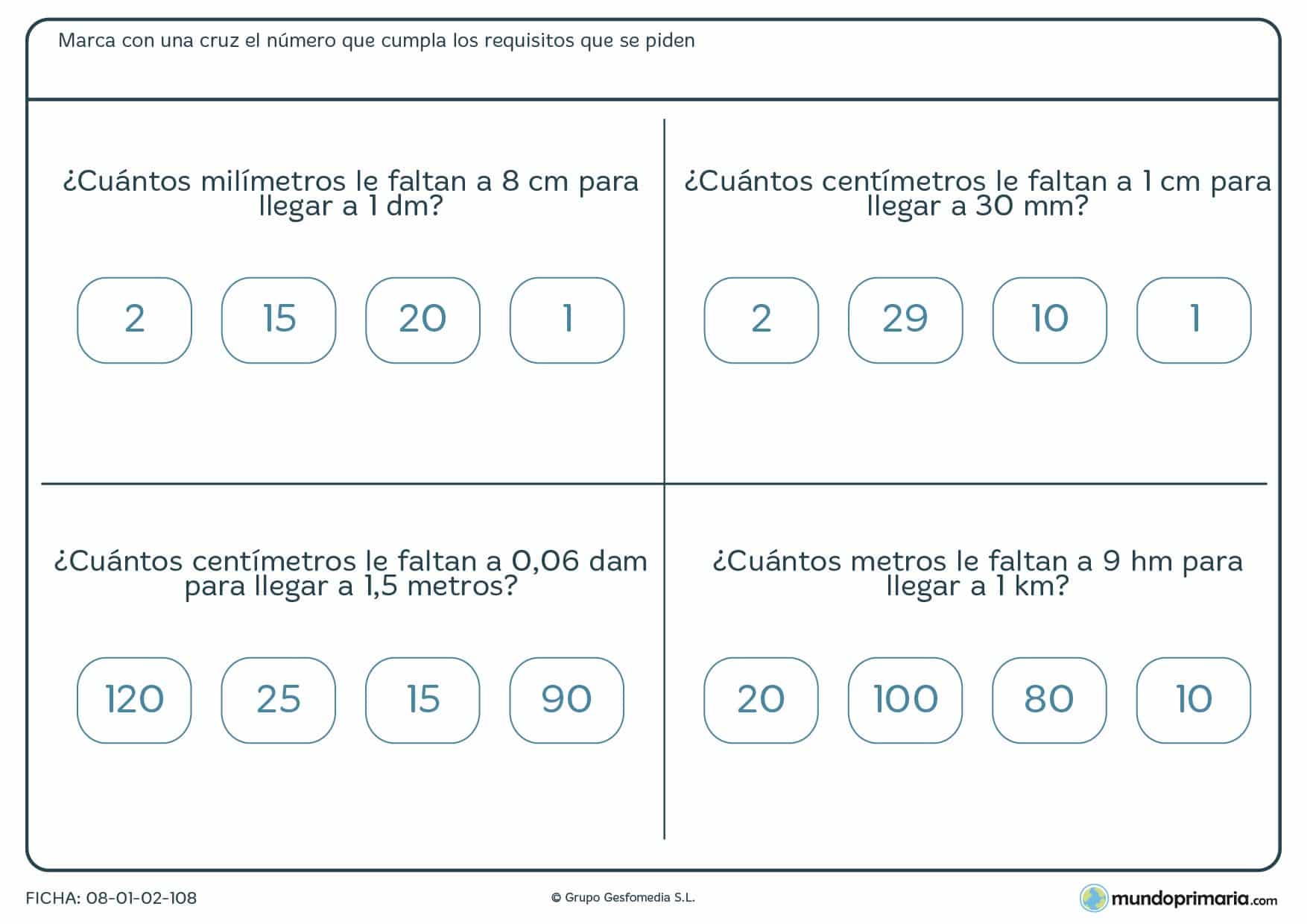 Ficha de cuánta medida falta desde una dada a otra que también te damos.