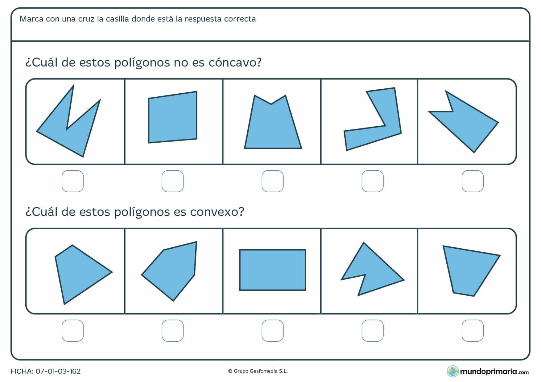 Ficha de cóncavos o convexos en la que has de decir si lo son o no lo son según se pida en el enunciado.