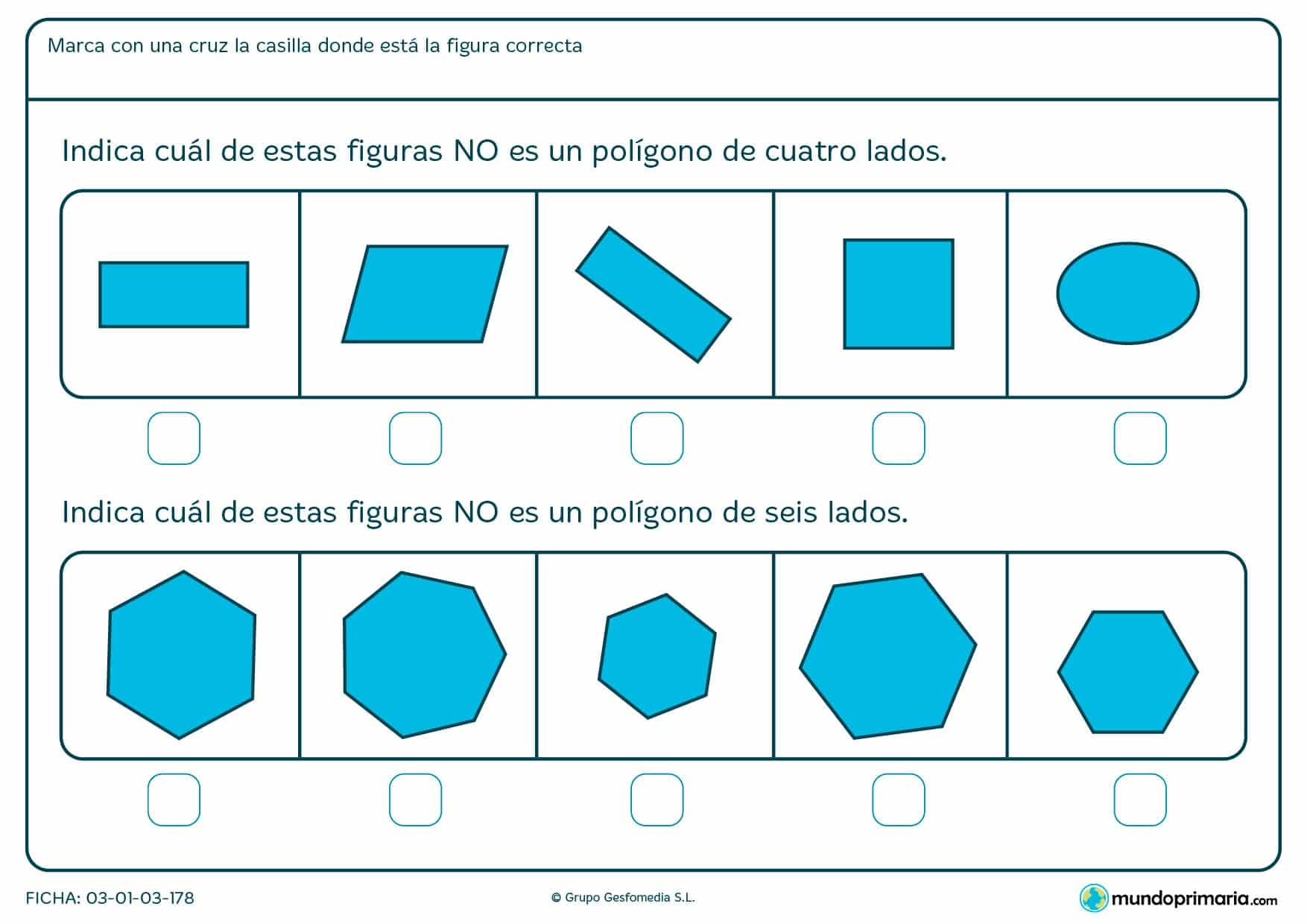 Ficha de diferenciar polígonos para niños de 1º de primaria con la que reforzar conocimientos