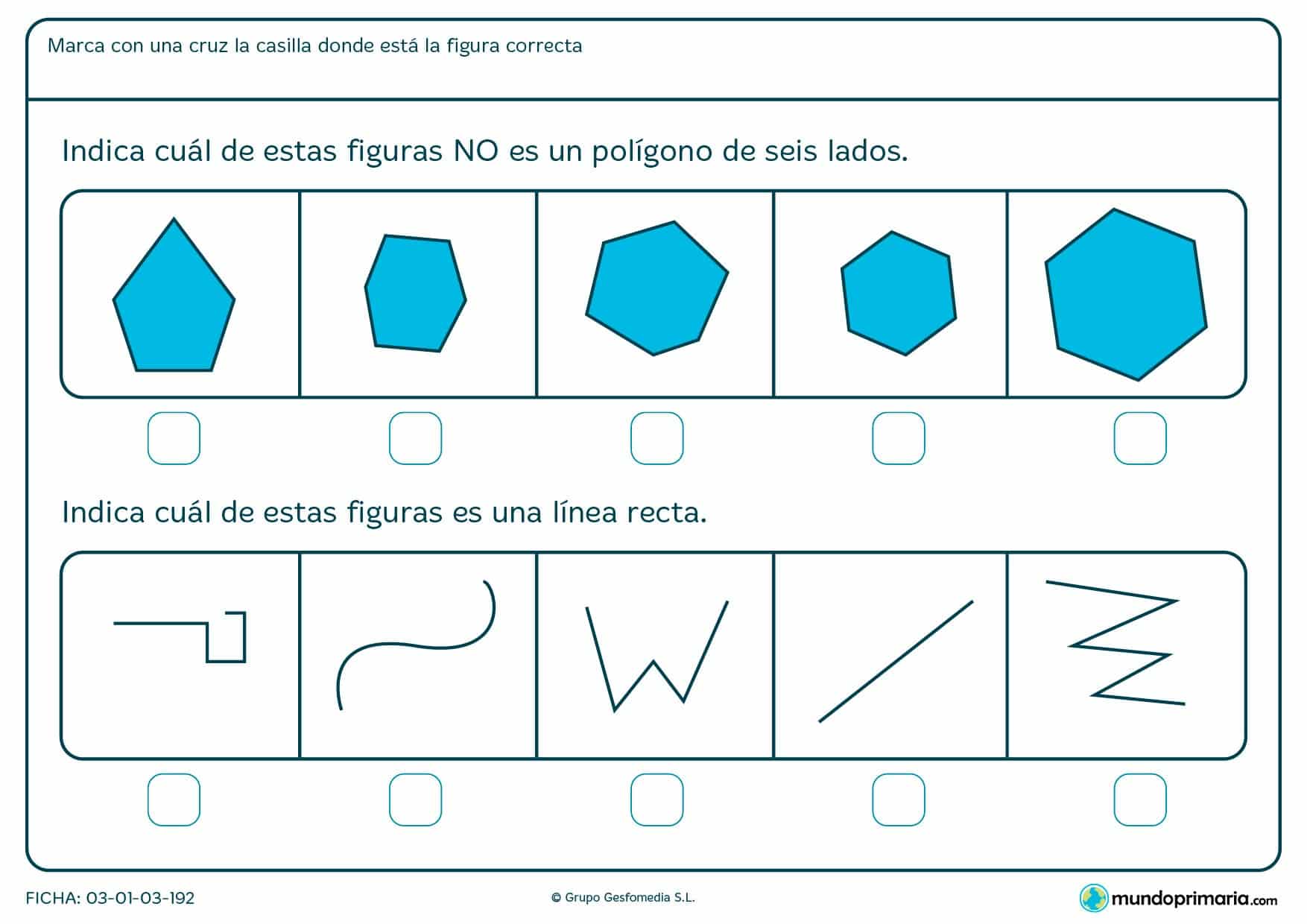 Ficha de discriminar las figuras con ejercicios para niños de primer curso de primaria