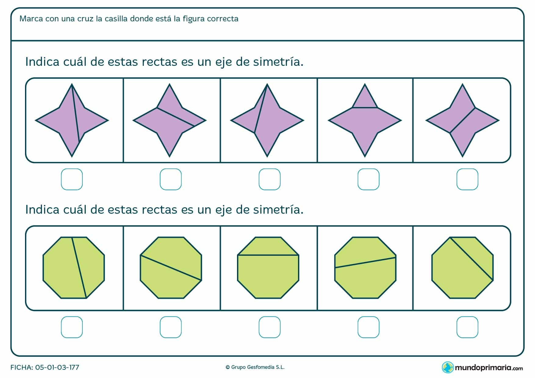 Ficha de eje de simetría en octógono para primaria Mundo Primaria