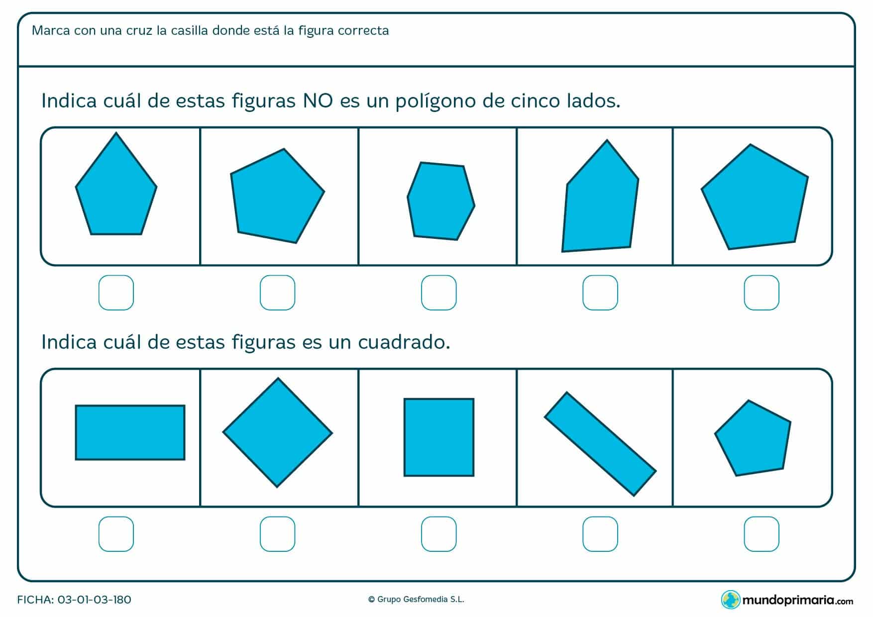 Ficha de elegir la forma correcta con actividades para niños de 6 años