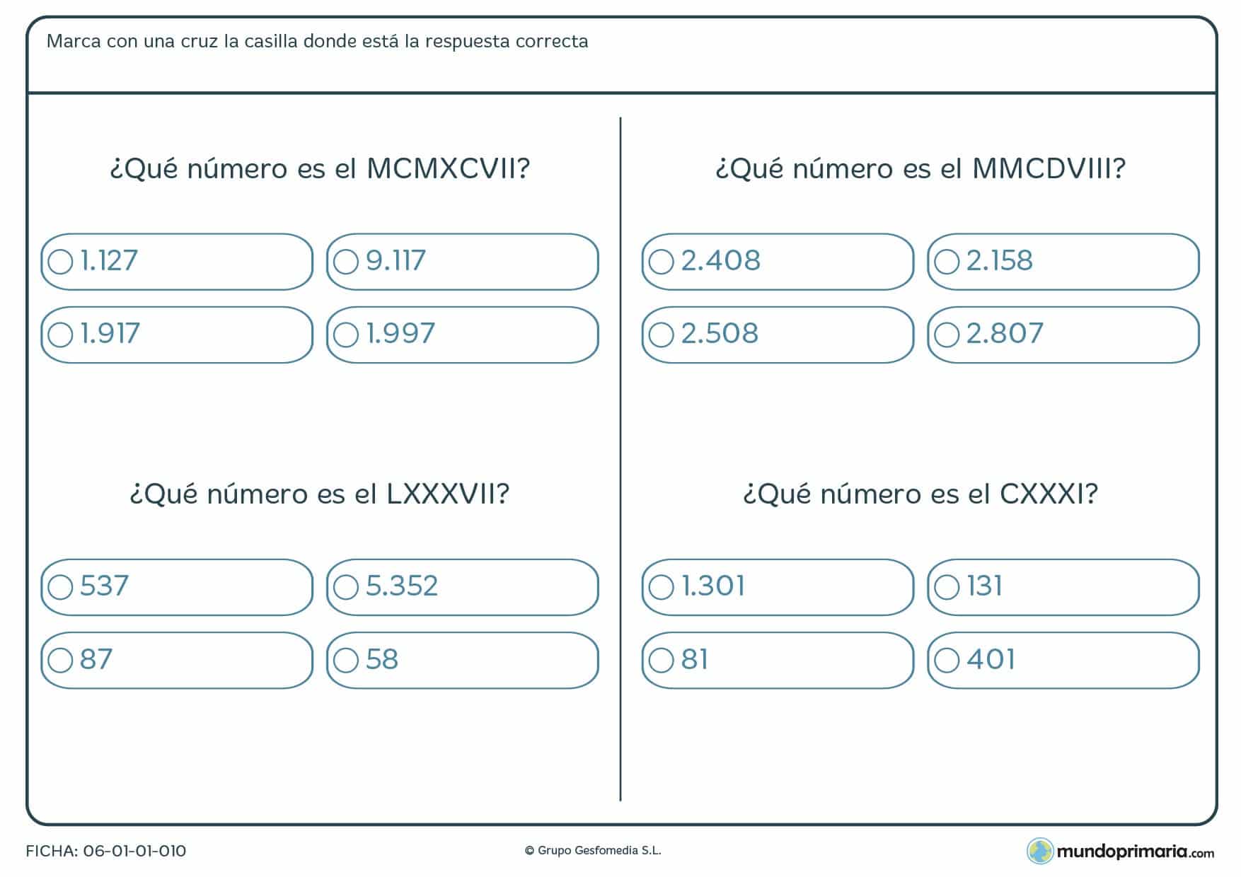 Aprender la equivalencia de números romanos