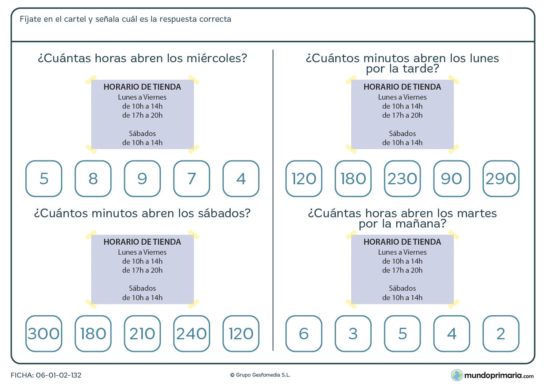 Ficha de horario semanal, marca la opción correcta sobre la pregunta que te hacemos.