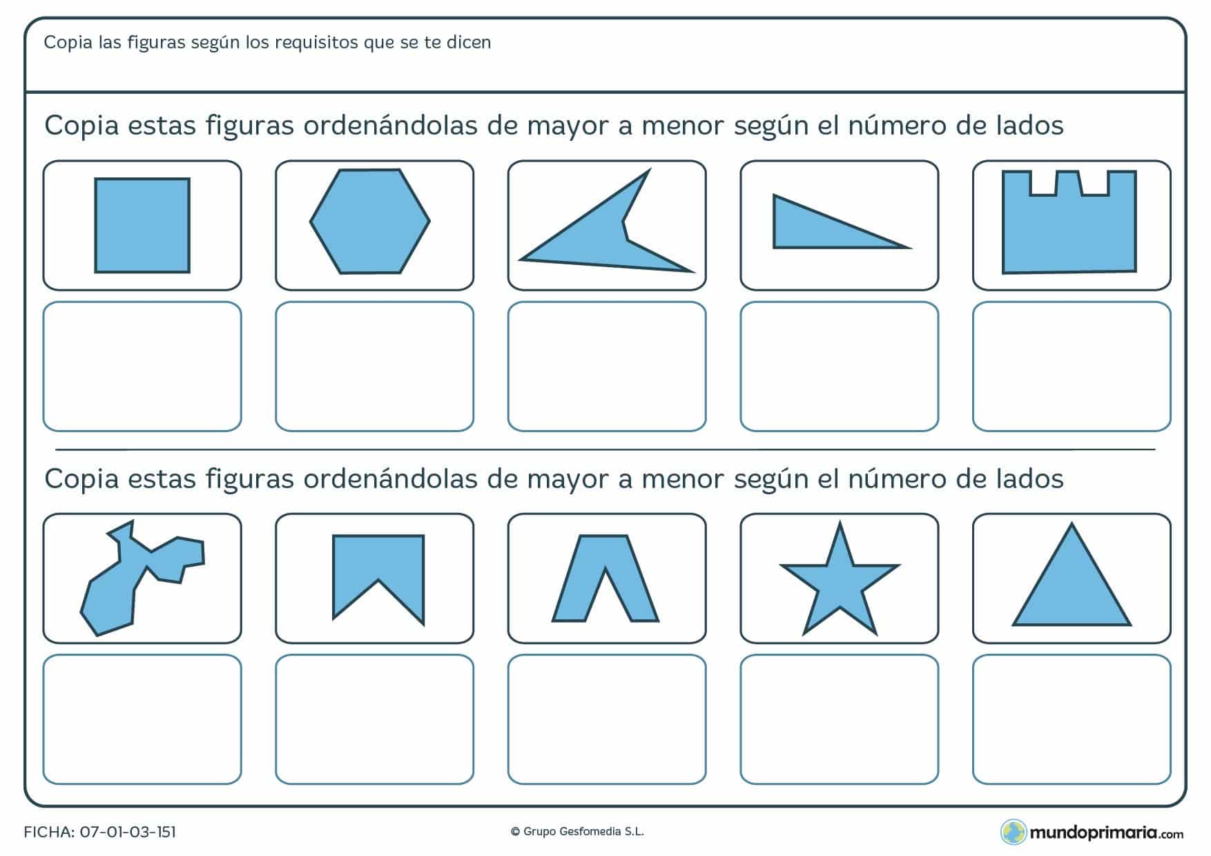 Ficha de mayor a menor en la que hay que ordenarlas según su número de lados.