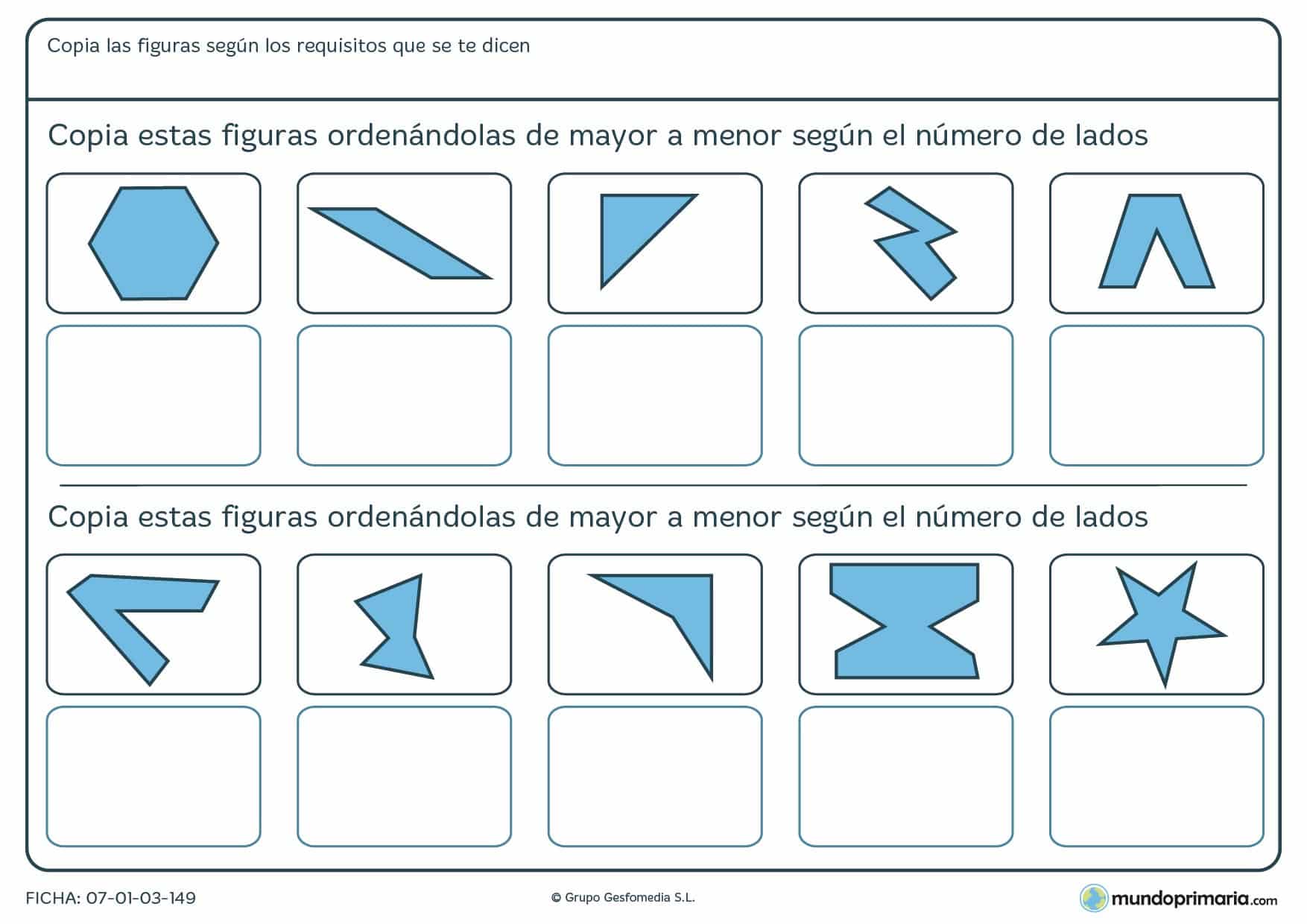 Ficha de mayor lados de figuras geométricas a menor número de lados, ordénalas así.