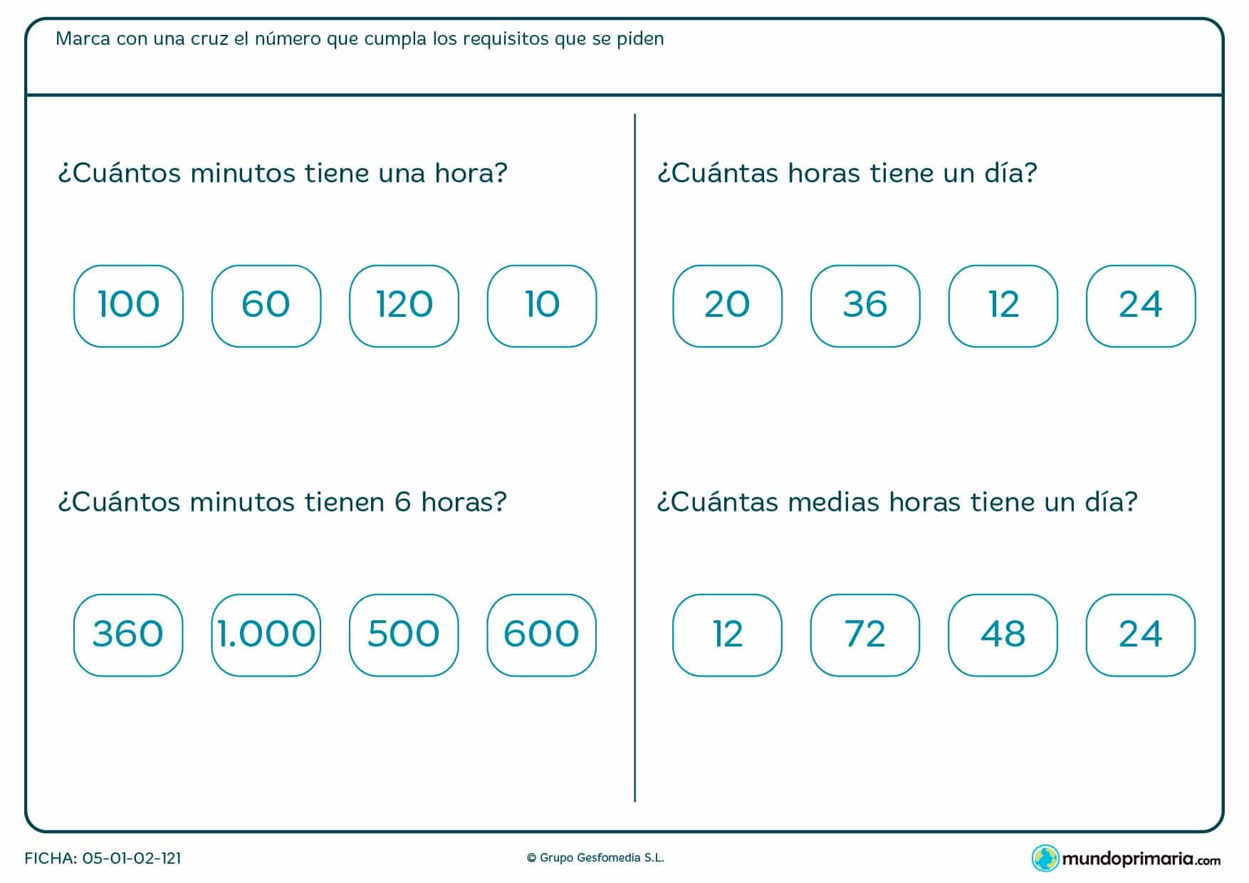 Ficha de minutos en la que se muestran unas cifras que tenemos que contrastar con lo que se pide.