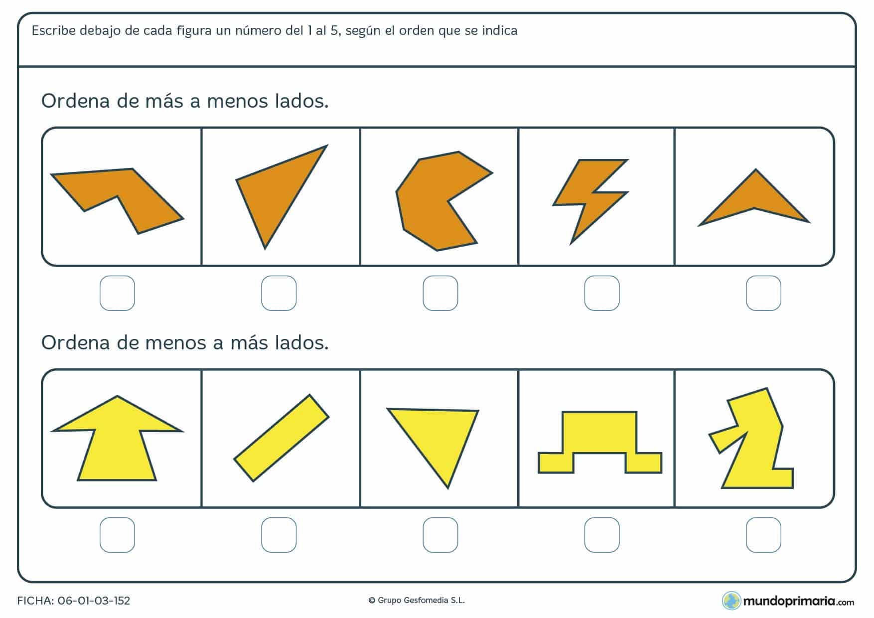 Ficha de más lados a menos lados en la que deberás clasificar las figuras según este orden.