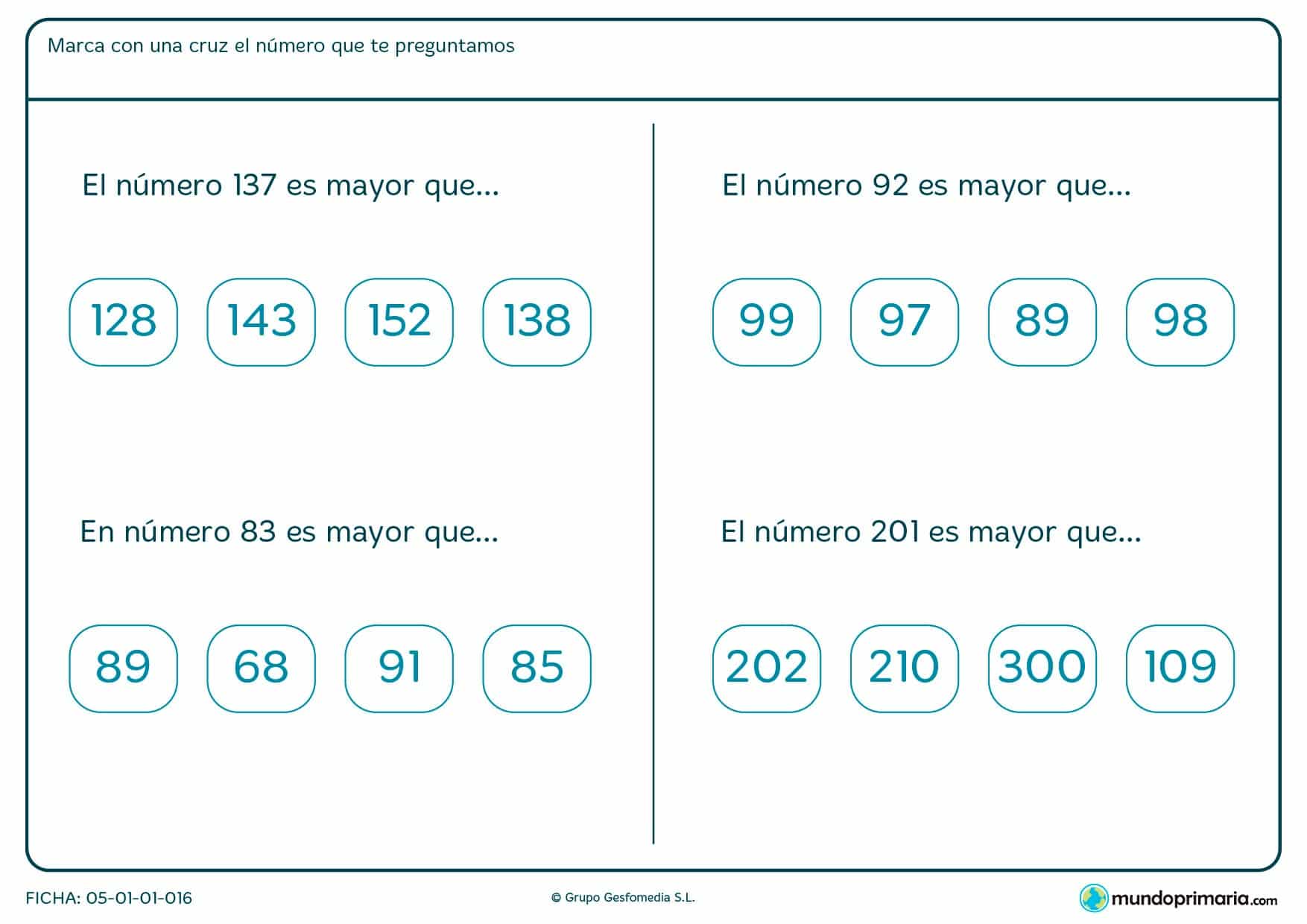 Ficha de número menor o mayor que, en este caso hay que busca el mayor al número dado.