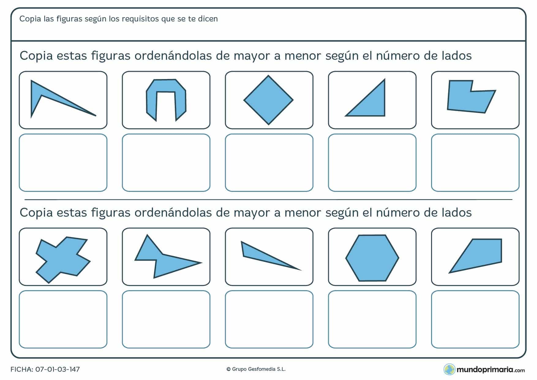 Ficha de orden de más lados a menos lados de figuras geométricas.